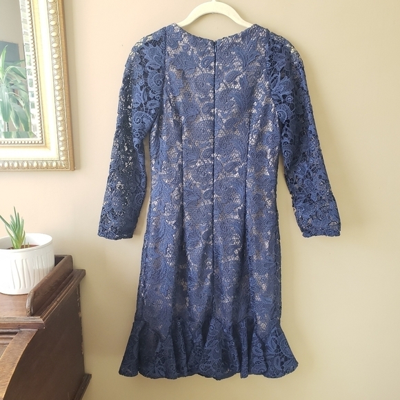 ML Monique Lhuillier Lace Long Sleeve Ruffled Mini Cocktail Sheath Dress Size 2 - Picture 6 of 10